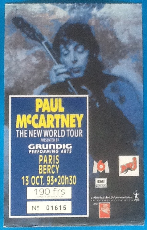 Beatles Paul McCartney Used Concert Ticket  Paris 13 Oct 1993