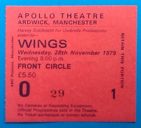 Paul McCartney Wings Original Concert Ticket Manchester 1979