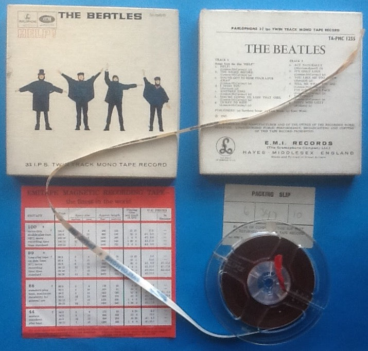 Beatles Help! Reel To Reel Mono Tape Card Box Packing Slip EMI Insert 1965