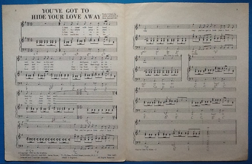 Beatles Help! Original Sheet Music Northern Songs 1965