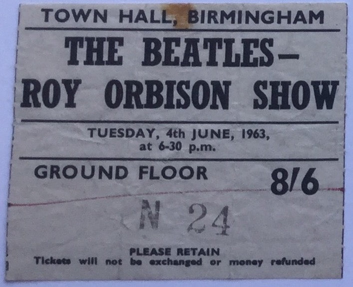 Beatles Original Used Concert Ticket Town Hall, Birmingham 1963