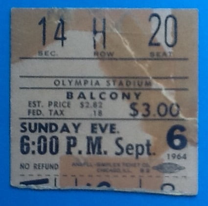 Beatles Original Used Concert Ticket Detroit 1964