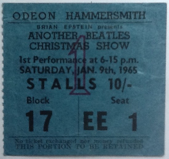 Beatles Original Used Concert Ticket Hammersmith Odeon London 1965