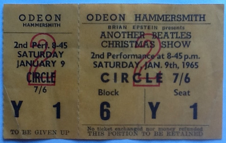 Beatles Original Unused Concert Ticket Hammersmith Odeon London 1965