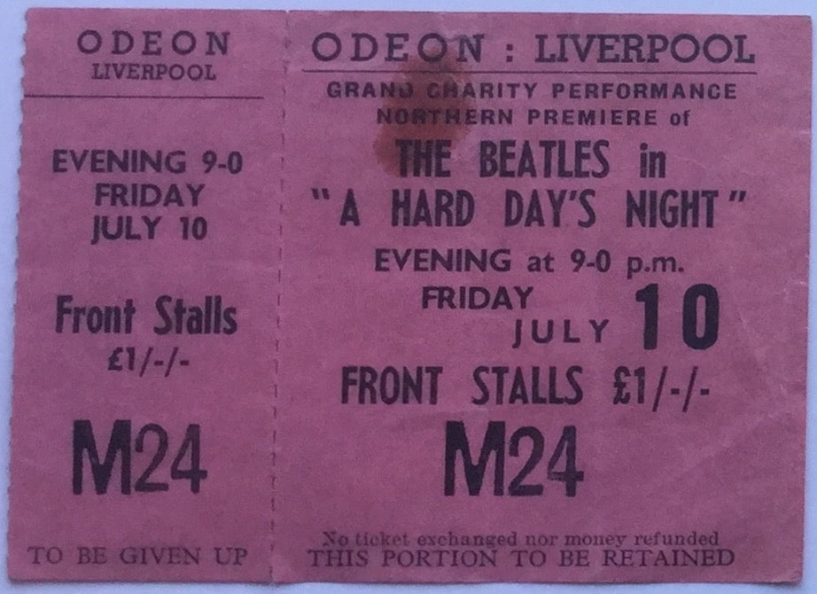 Beatles Original Unused Concert Ticket Odeon Theatre Liverpool 1964