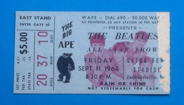 Beatles Original Used Concert Ticket Jacksonville 1964