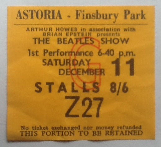 Beatles Concert Ticket London Dec 1965