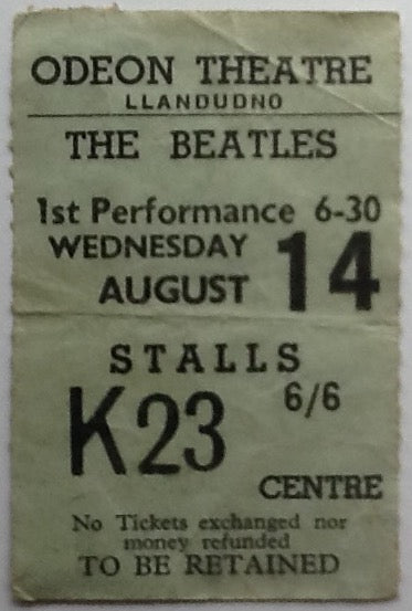 Beatles Original Used Concert Ticket Odeon Theatre Llandudno 1963