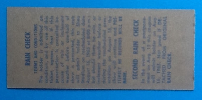 Beatles Orignal Used Concert Ticket New York 1965
