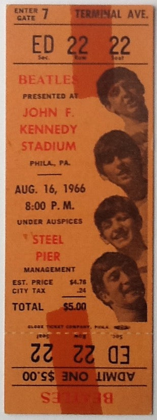 Beatles Original Unused Concert Ticket John F. Kennedy Stadium Philadelphia 1966