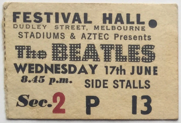 Beatles Original Used Concert Ticket Festival Hall Melbourne 1964
