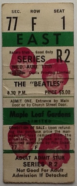 Beatles Original Unused Concert Ticket Maple Leaf Garden Toronto 1966
