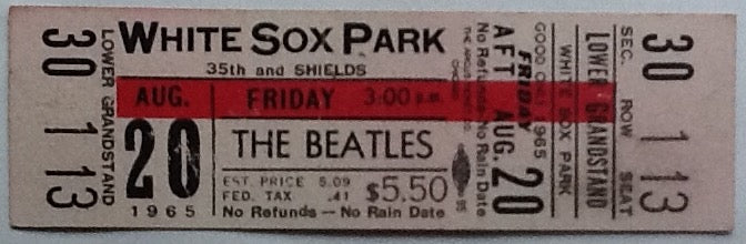 Beatles Original Unused Concert Ticket White Sox Park Chicago 1965
