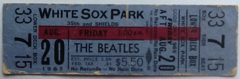 Beatles Unused Concert Ticket White Sox Park Chicago 1965