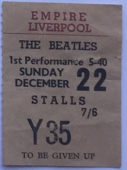 Beatles Original Used Concert Ticket Empire Theatre Liverpool 1963