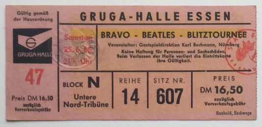 Beatles Original Used Concert Ticket Gruga-Halle Essen 1966