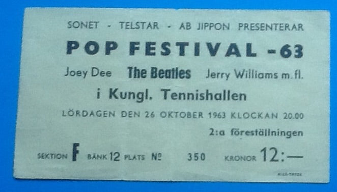 Beatles Original  Used Concert Ticket Sweden 1963