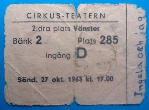 Beatles Original Concert Ticket Gothenburg 1963