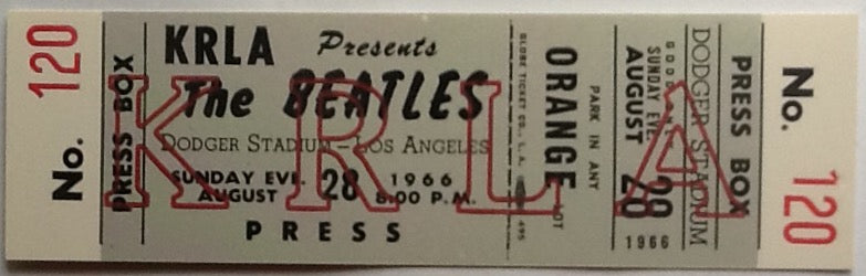 Beatles Original Unused NMint Press Box Ticket Dodger Stadium Los Angeles 1966