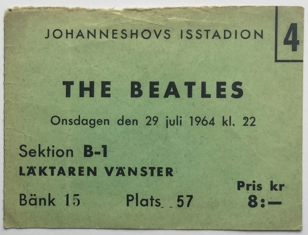 Beatles Original Used Concert Ticket Johanneshovs Issadion Stockholm 29 July 1964