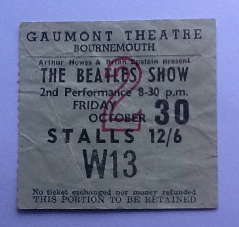 Beatles Original Concert Ticket Bournemouth 1964