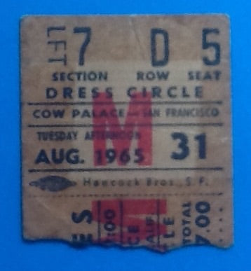 Beatles Original Used Concert Ticket San Francisco 1965