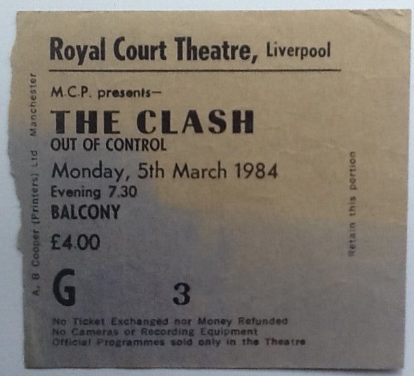 Clash Original Used Concert Ticket Royal Court Theatre Liverpool 1984