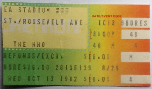 Who The Clash Original Used Concert Ticket Shea Stadium New York 13 Oct 1982
