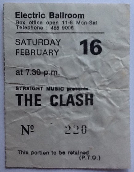Clash Original Used Concert Ticket Electric Ballroom London 1980