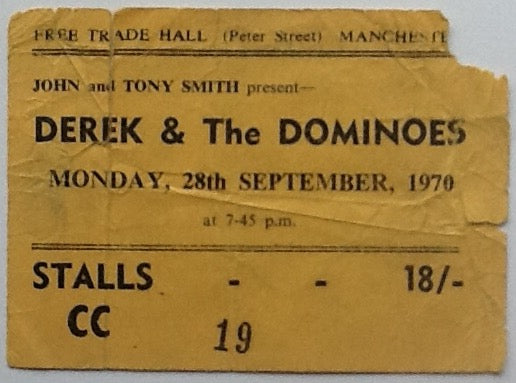 Derek & the Dominoes Eric Clapton Original Used Concert Ticket Free Trade Hall Manchester 1970