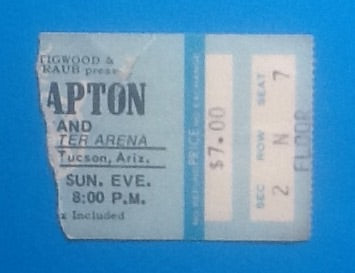 Eric Clapton Original Used Concert Ticket Community Center Arena Tuscon 17th Aug 1975