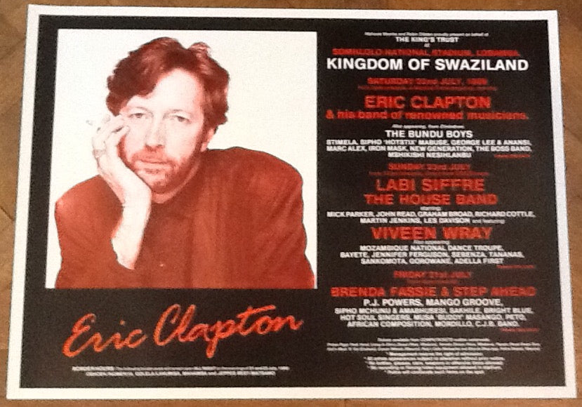 Eric Clapton Original Concert Tour Gig Poster Somhlolo National Stadium Swaziland