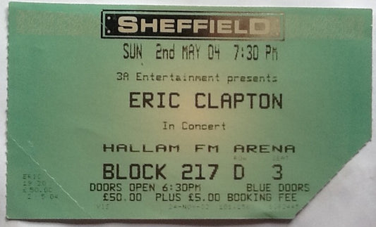 Eric Clapton Original Used Concert Ticket Hallam FM Arena Sheffield 2nd May 2004