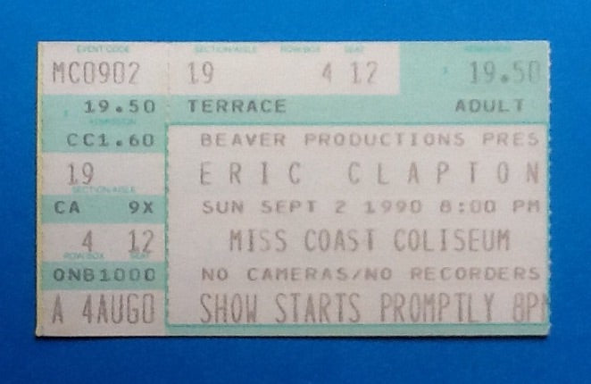 Eric Clapton Original Used Concert Ticket Biloxi 1990