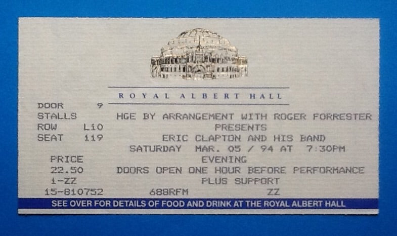 Eric Clapton Used Concert Ticket Royal Albert Hall London 5th March 1994