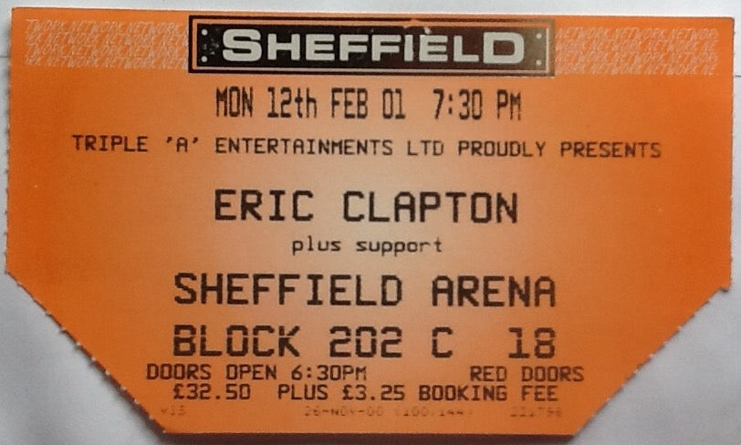 Eric Clapton Original Used Concert Ticket Sheffield Arena 2001
