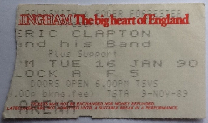 Eric Clapton Original Used Concert Ticket NEC Arena Birmingham 16 Jan 1990