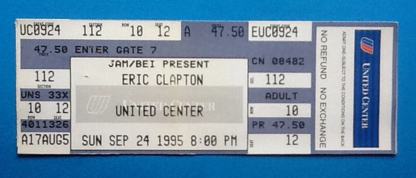 Eric Clapton Original Unused Concert Ticket United Center Chicago 24th Sep 1995