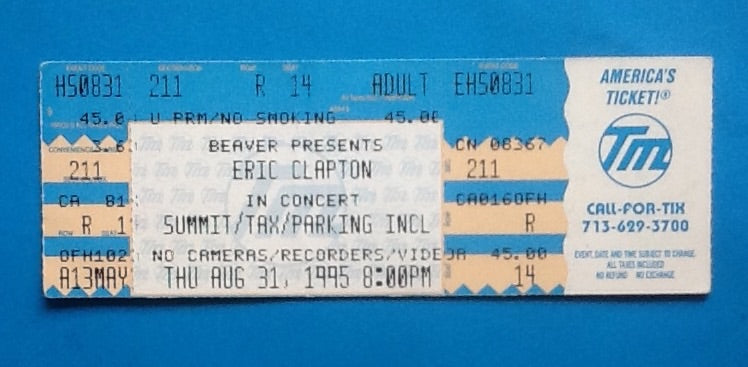 Eric Clapton Original Unused Ticket Summit Houston 31st Aug 1995