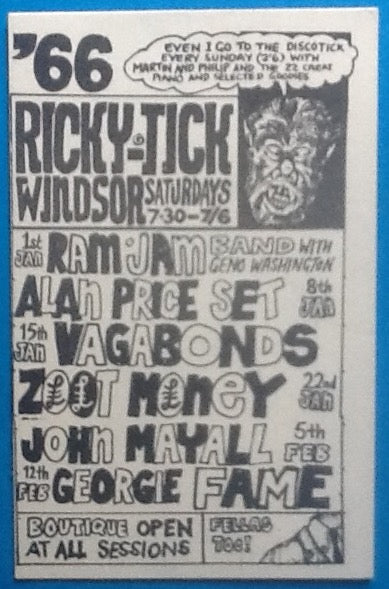 Eric Clapton John Mayall Zoot Money White Concert Handbill Windsor Feb 1966
