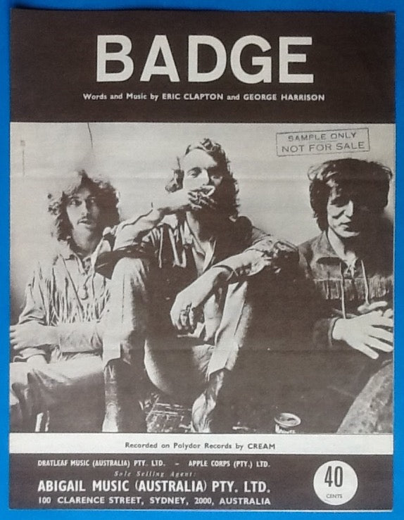 Cream Sheet Music Badge Polydor ATCO 1969