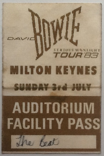 David Bowie Original Unused Auditorium Facility Pass Ticket MIlton Keynes Bowl 1983