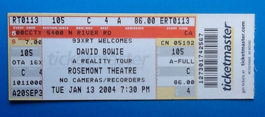 David Bowie Unused Concert Ticket Rosemont 2004