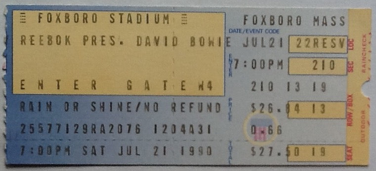 David Bowie Original Used Concert Ticket Foxboro Stadium 1990
