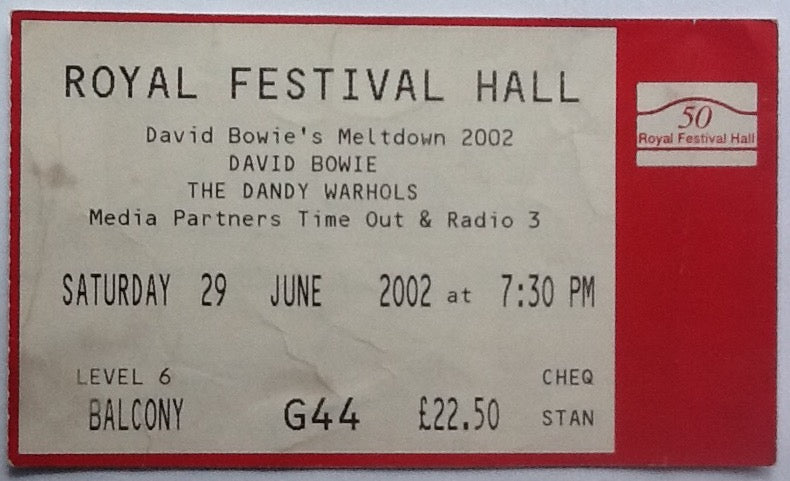 David Bowie Original Used Concert Ticket Royal Festival Hall London 2002