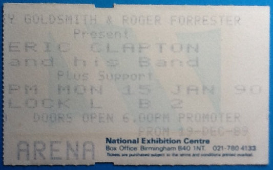 Eric Clapton Original Used Concert Ticket NEC Arena Birmingham 15 Jan 1990