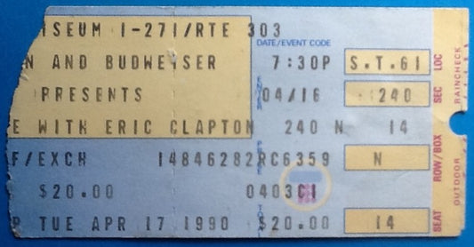 Eric Clapton Original Used Concert Ticket Richfield Coliseum Cleveland 17th Apr 1990