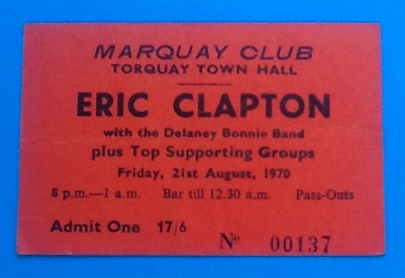 Eric Clapton Original Concert Ticket Torquay 1970