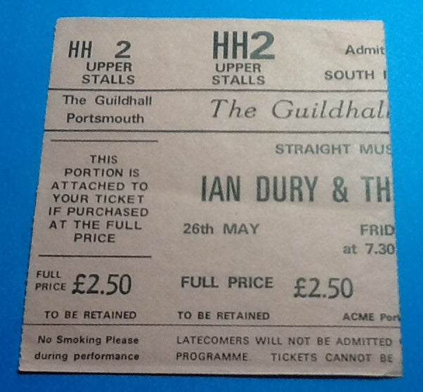 Ian Dury & the Blockheads Ticket Portsmouth 1978
