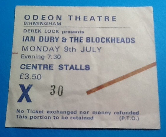 Ian Dury & the Blockheads Ticket Birmingham 1979